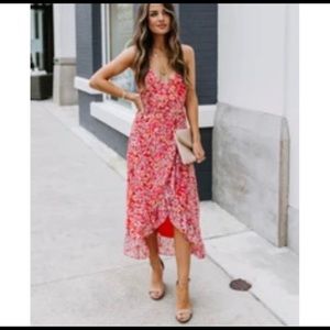 Spring Showers Floral Ruffle Wrap Midi Dress - Vici Collection